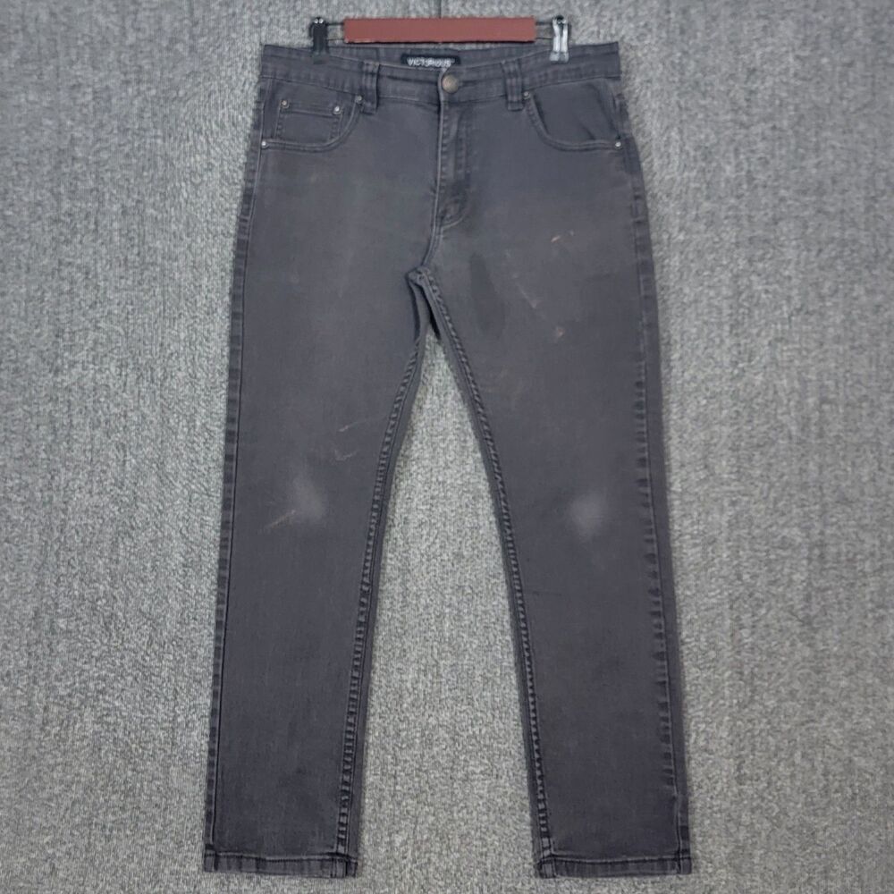 Victorious Premium Jeans Mens 33x28* Faded Black Slim Straight Distressed Denim